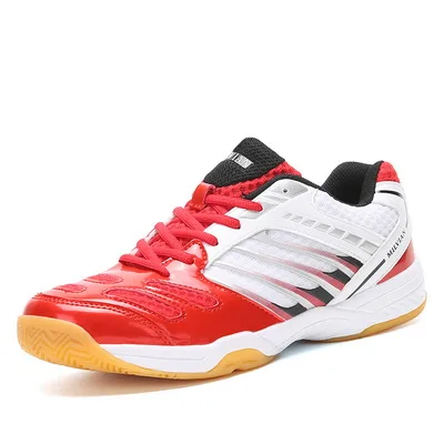 Для мужчин распродажа Ограниченная серия резиновая ПУ ПВХ пол на шнуровке бадминтон обувь нескользящие Professional теннисные кроссовки крытый стол корт - Цвет: white red