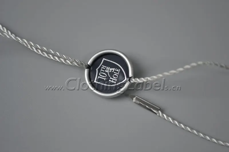 Hang tag string, aluminumseal, attach to hang tag, clothing label