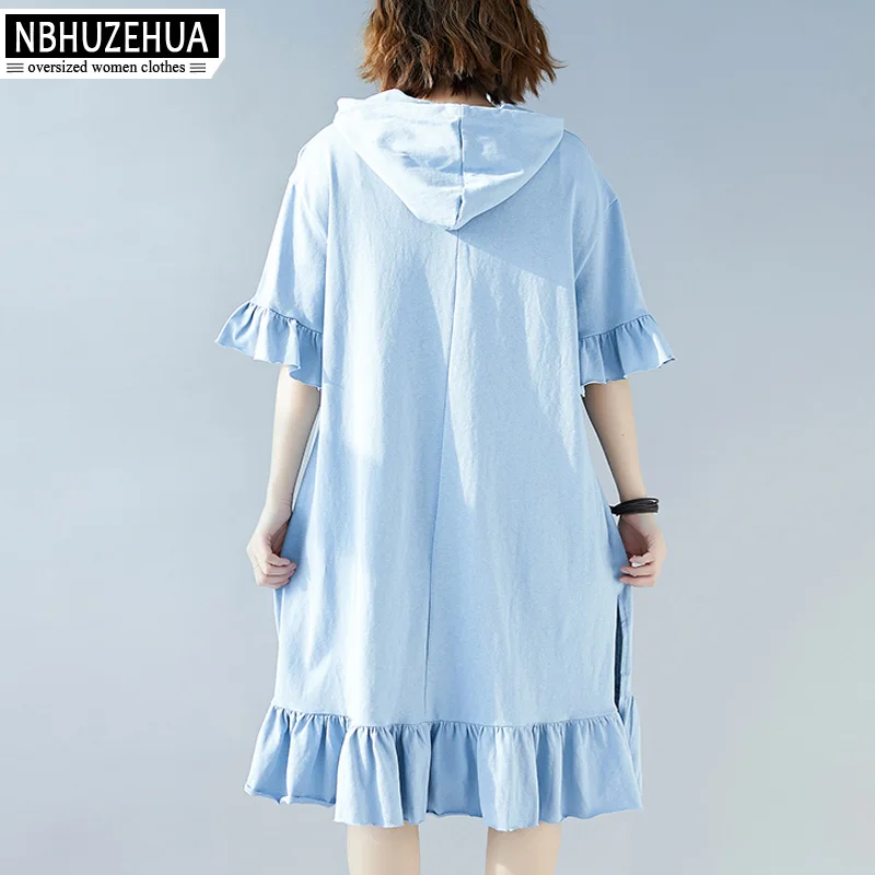 NBHUZEHUA 2019 длинное летнее платье для женщин большого размера с капюшоном и оборками