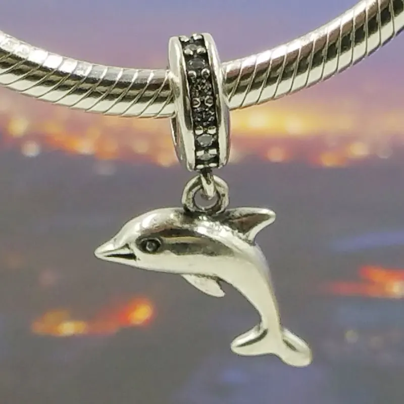 10pcs 100 Authentic 925 Sterling Silver Playful Dolphin Dangle Charm