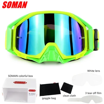 

SOMAN Motocross Goggles Glasses Oculos Cycling MX Off Road Helmet Gafas with tear off films +Extra Clear Lens SM13