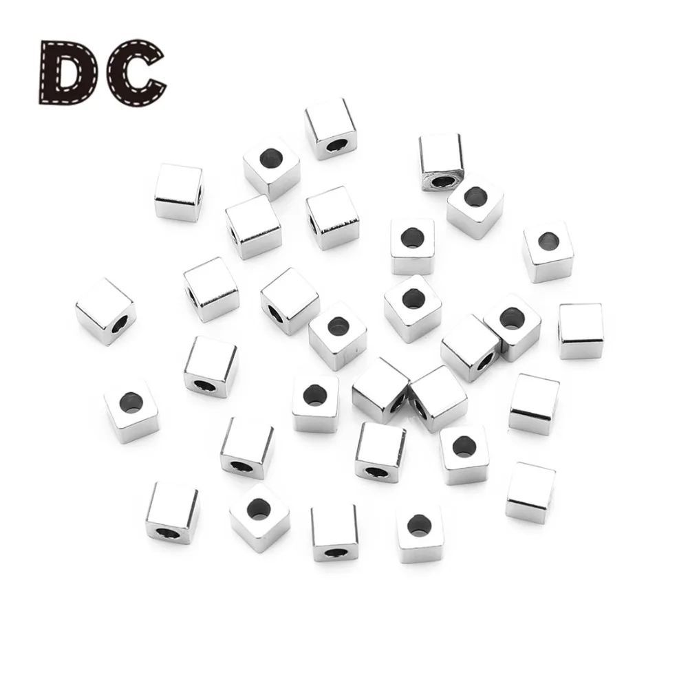 50 шт./лот DC 2 5/3/4/6 мм квадратная бусина из нержавеющей стали с отверстием