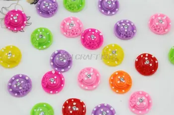 

200pcs Kitschy polka dots hat with flowers rhinestones cabochons, flatback charm for hair accessories diy crafts 20mm helmat