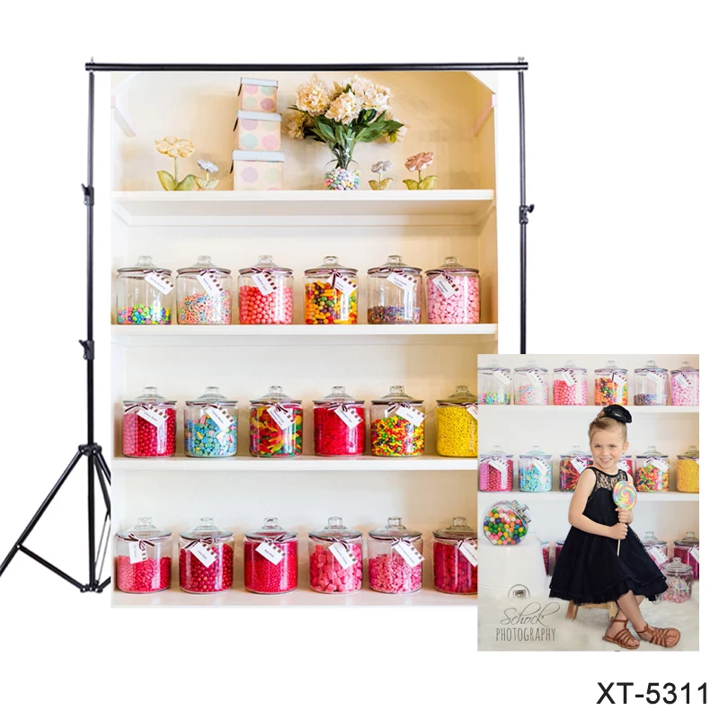 

Confectionery Shop Printed Backdrop Vintage Candy Shop photography background colorful Sweet Candy Store Photo Booth Studio prop