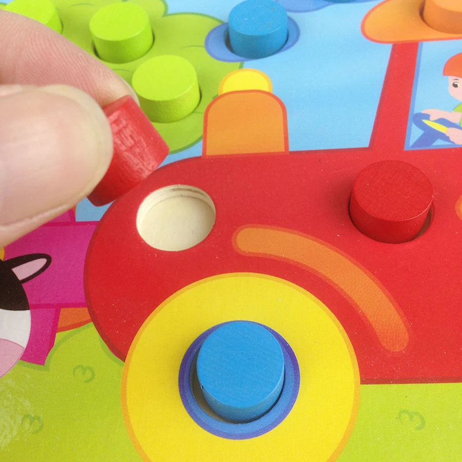  Hand Grab Board Mushroom Nail Color Cognition Paired Puzzle Wooden Toy Baby Kindergarten Early Educ - 32847997895