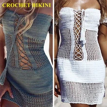 CROCHET BIKINI Sexy Women's Crochet Beach Dress Swimsuit Strappy Off Shoulder Dress Boho Crochet Bikini Cover Up Beachwear black off the shoulder strappy bikini set