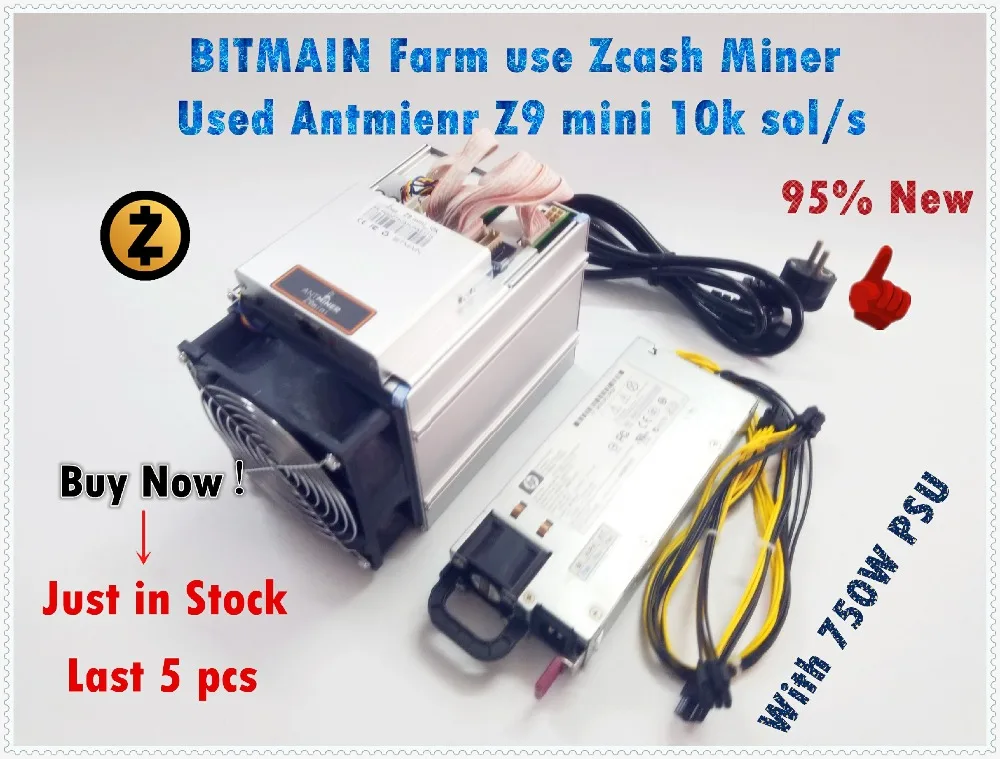 ZCASH Miner Bitmain Antminer Z9 Mini 10k Sol/s 300W Asic Equihash Miner с 750W блок питания корабль в течение 24 часов может достигать 14K