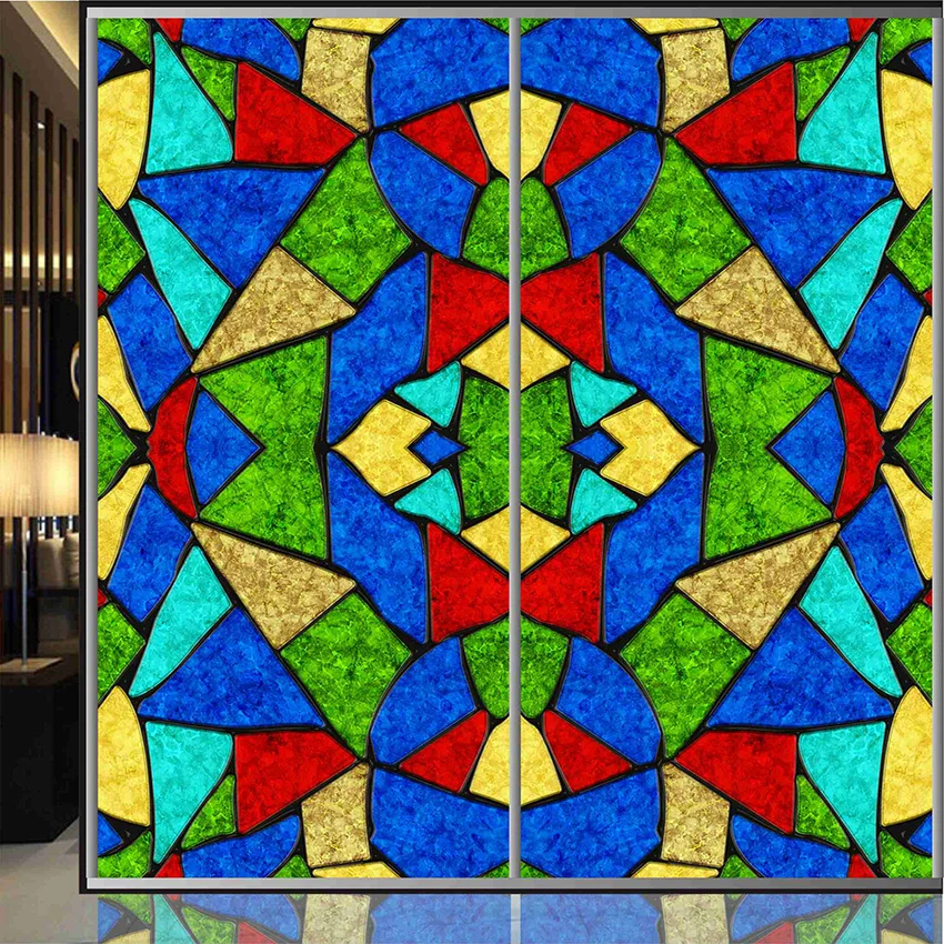 Decorative window sticker privacy glass film stained geometry wardrobe self adhesive / static cling custom size | Дом и сад