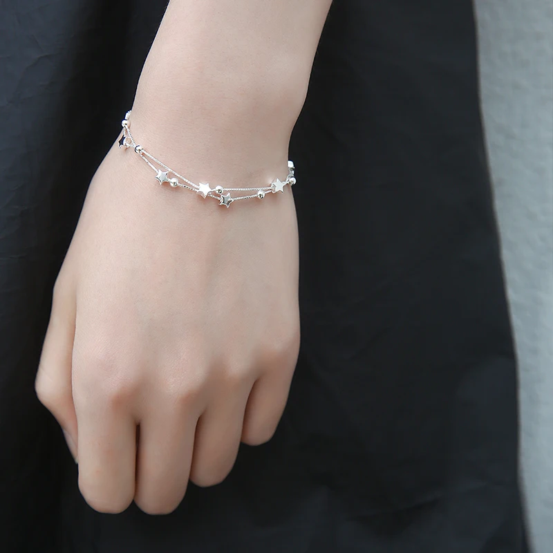 

S925 Silver Lucky The Stars Bracelet Bracelet Silver New fresh Sweet Korea Girl's Gift