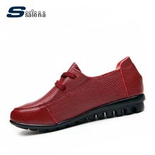 Высококачественная женская кожаная обувь; повседневные тонкие туфли на плоской подошве с мягкой подошвой; водонепроницаемые мокасины для мам; B210