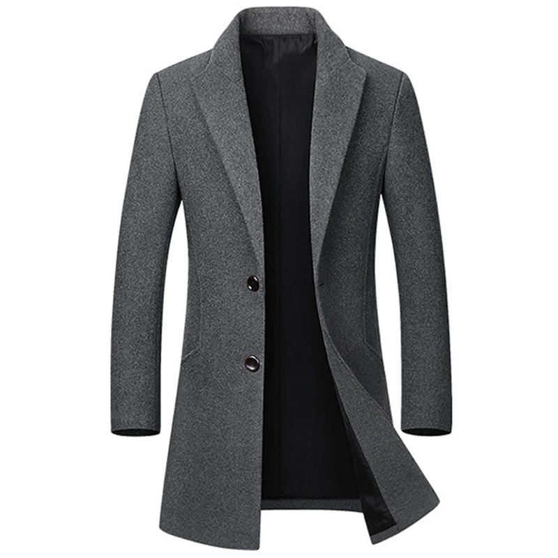 Высококачественная Зимняя шерстяная куртка для мужчин, шерстяная смесь, Повседневная тонкая верхняя одежда, черное шерстяное пальто для мужчин, casaco masculino, длинный плащ