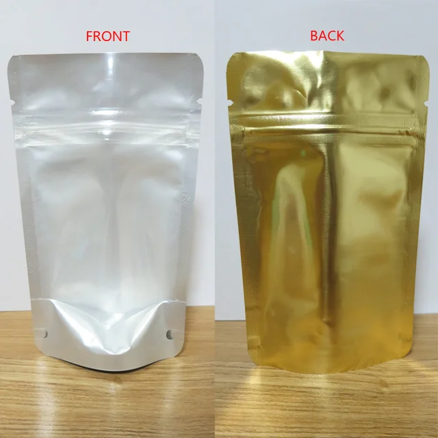 100pcs 8x13cm Half Black/Gold Half Clear Aluminum foil Stand up Pouch