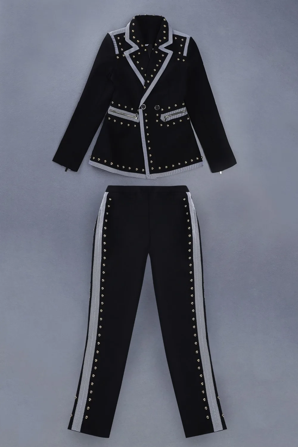 Женский, черный с длинным рукавом одной кнопки комплект из 2 предметов Bodycon набор Celebrity одежда высшего качества Вечерние спец