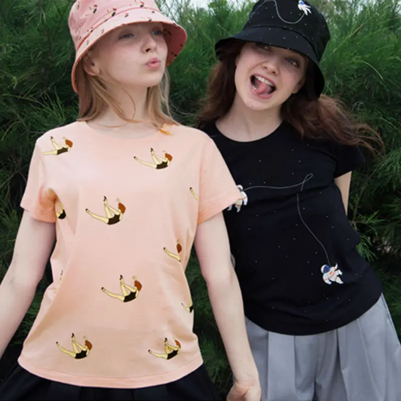 

YIZISToRE Fresh cotton summer short sleeves T-shirts for girls with original designs in 4 styles hot sale(FUN KIK)