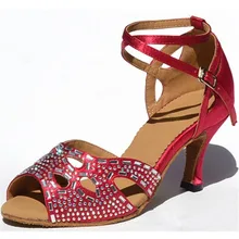 Танцевальная обувь; высота каблука 4,5-8,5 см; атласная танцевальная обувь для латинских танцев; удобные женские туфли Zapatos de baile; размеры США 4-11; JYG468