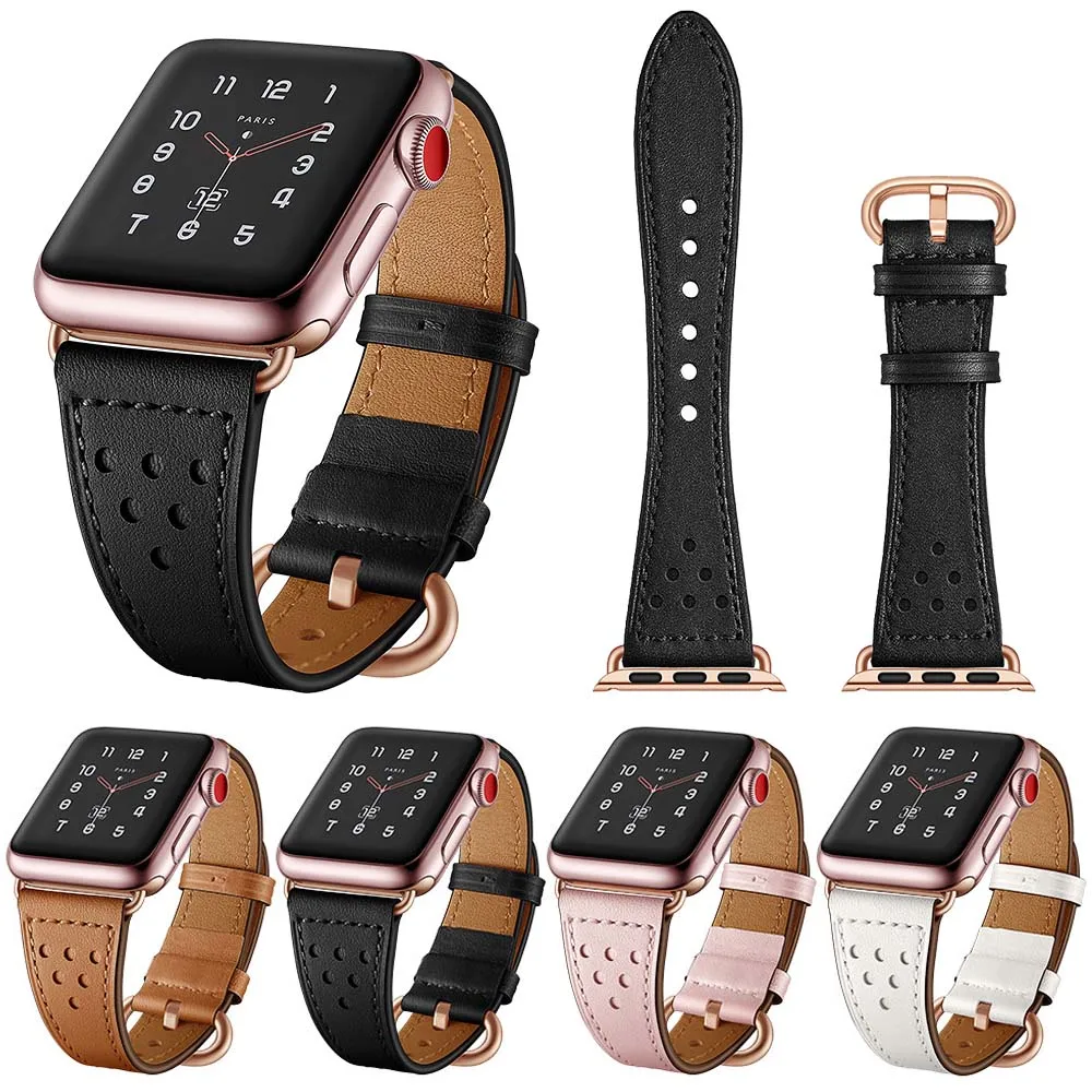 Luxury Men/Women Genuine Leather Strap for Apple Watch Band Series 4 3 2 1 Thin Waist Style ...