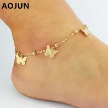 AOJUN Female Butterfly Anklets Hot Alloy Barefoot Crochet Sandals leg bracelet Foot Anklet Bracelets For Women