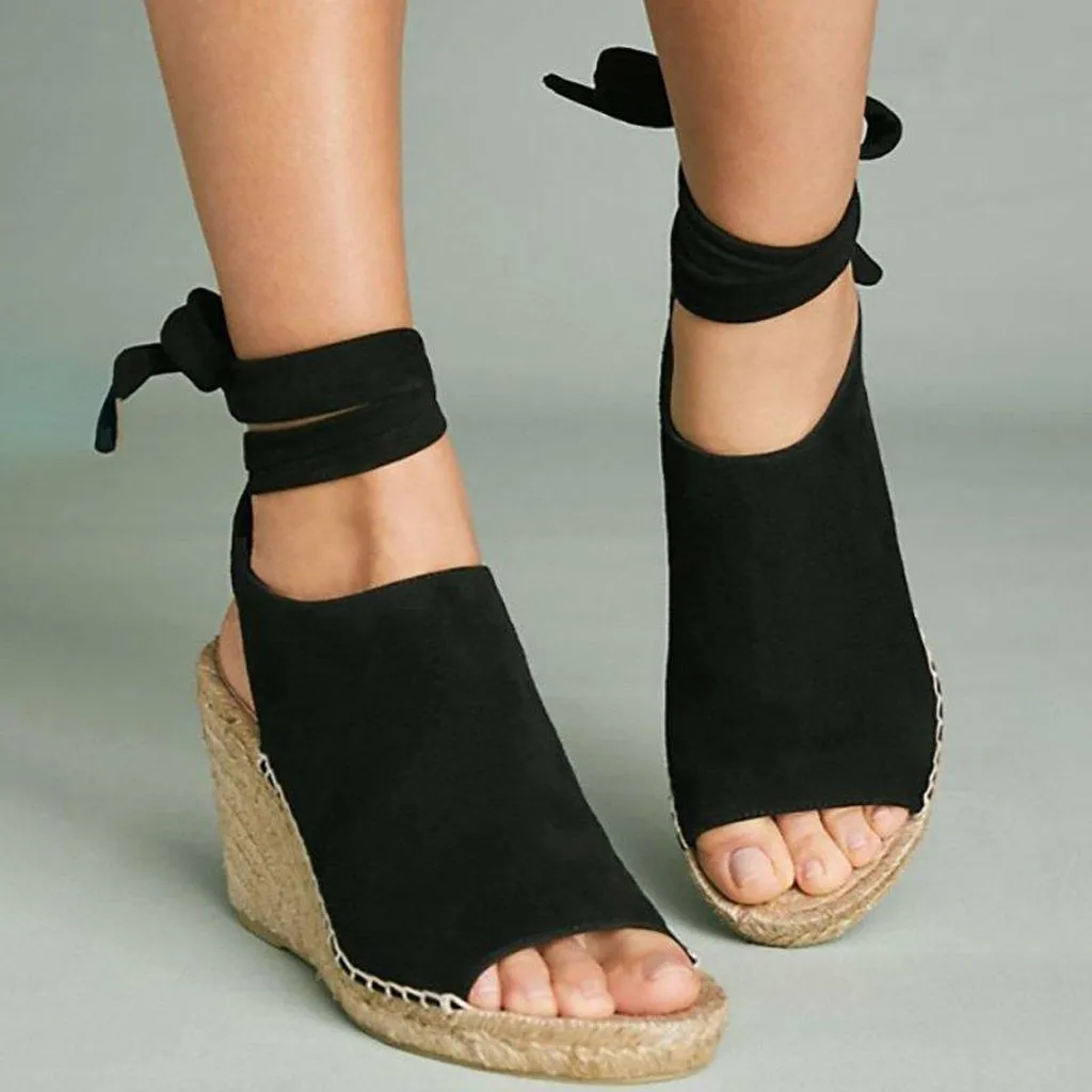 

MUQGEW Summer Ankle Strap Wedges Sandals for woman mature Platform Retro Peep Toe Sandals ankle strap solid Sandal woman