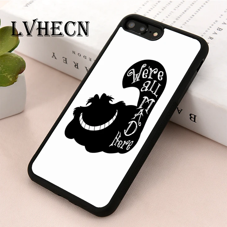 

LvheCn TPU Skin phone case cover for iPhone 5 5s SE 6 6s 7 8 plus X XR Xs Max CHESIRE CAT SILHOUETTE BLACK ALICE