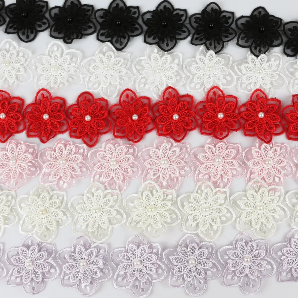 

1 Yard Pearl Flower Soluble Organza Lace Trim Knitting Wedding Embroidered DIY Handmade Patchwork Ribbon Sewing Supplies Crafts