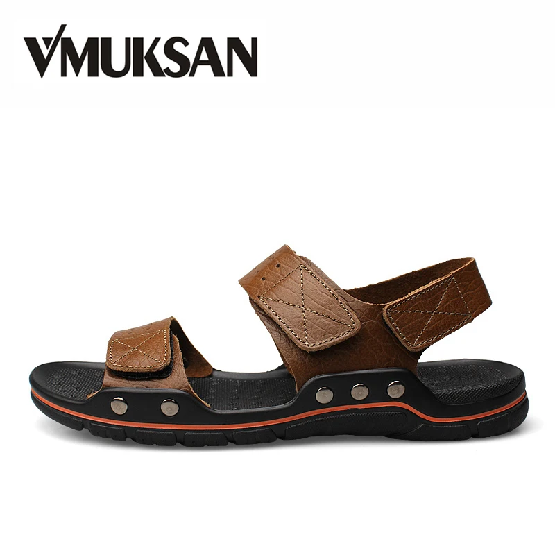 

VMUKSAN Brand New Men's Sandals Large Size 38-48 Genuine Leather Mens Beach Shoes 2019 Summer Breathable Fashion Beach Sandals