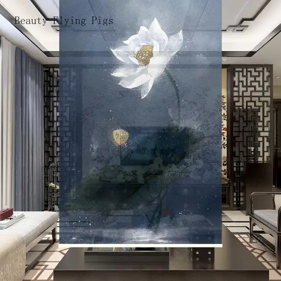

Customized Chinese style national wind lotus screen partition classical painting mood living room study shading roller blind