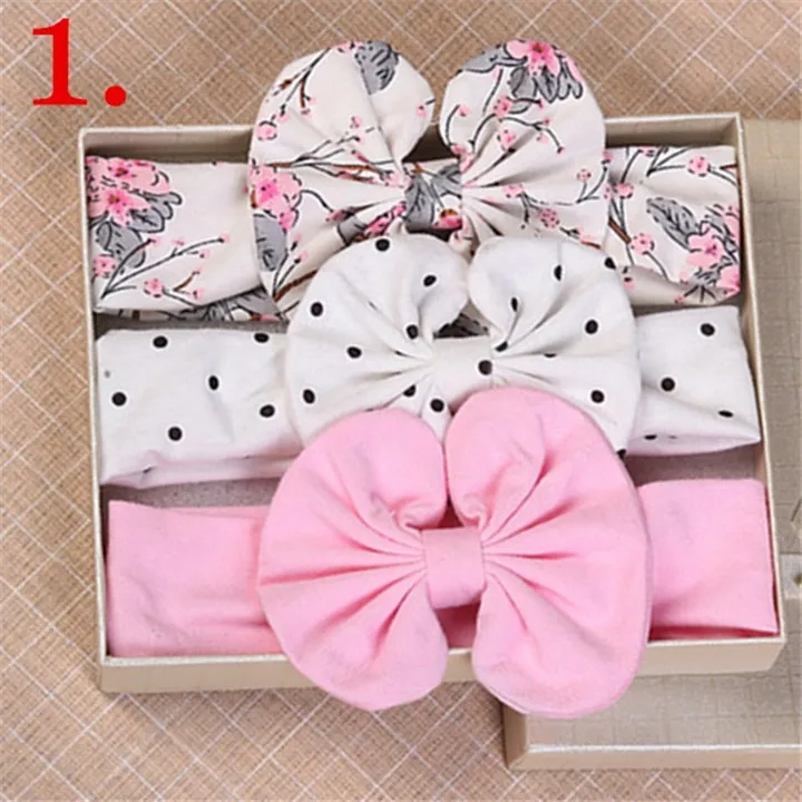 5 Wedding Gifts For Guests Baby Headband Headwear 3pcsSet Gift Box Packed Children Cotton Bowknot Hairband Headwear Party Favors 