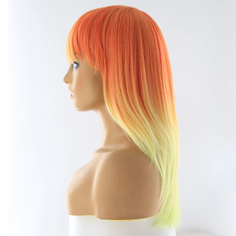 Pelucas de pelo sintético de Cosplay de color rosa azul con flequillo X-TRESS de longitud media peluca recta de 18 pulgadas para mujer