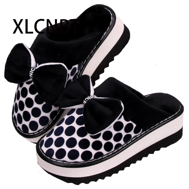 

bow cotton slippers New cotton slippers ladies winter warmth thick bottom home warm women slippers month shoes polka dot shoes