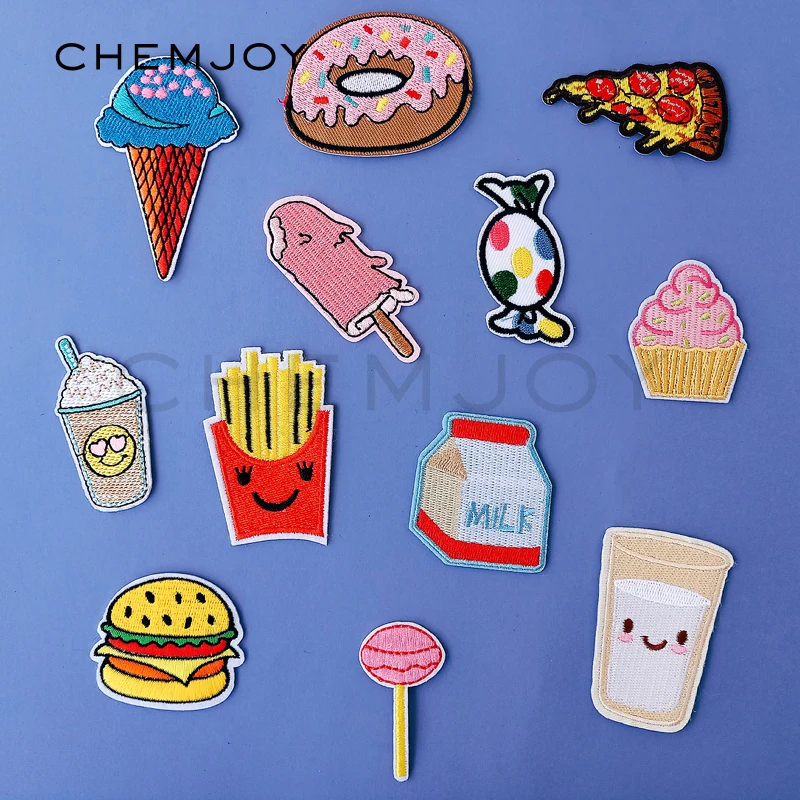 

Set of 12 Food Embroidered Patches for Clothing Iron Cute Sticker Badges for Shoes Bags Fun Small Appliques Sewing Accessories