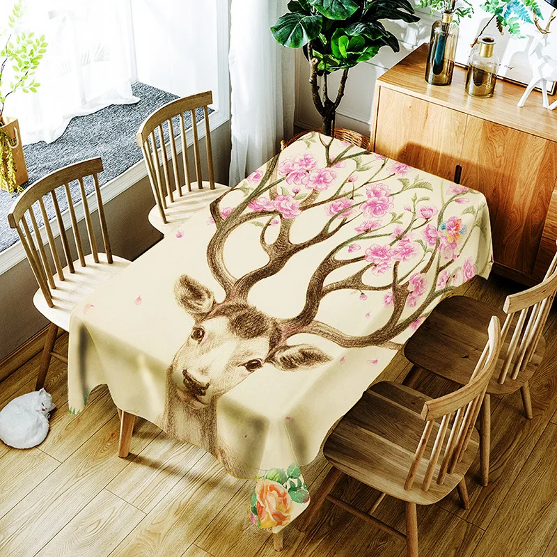 

Modern Decorative Polyester Elk Table Cloth Rectangle Tablecloth Home Waterproof Table Cloths Party Banquet Dining Table Cover