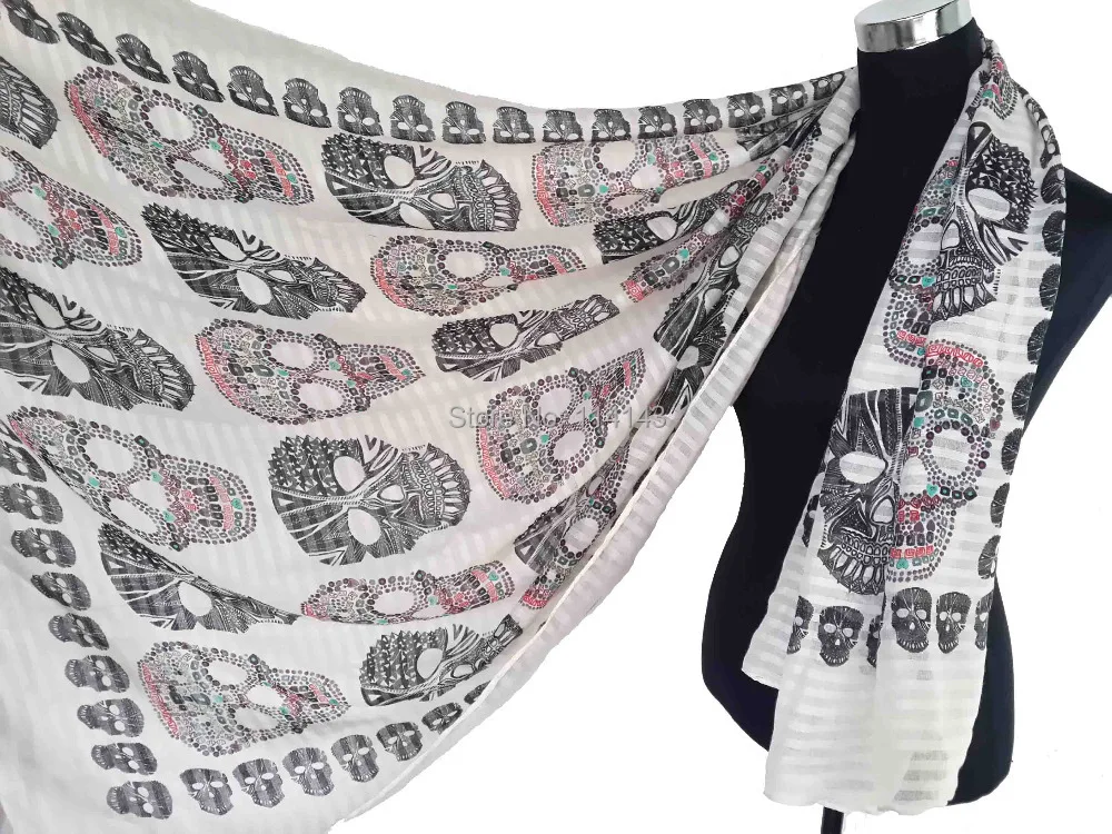 Sugar Skull Print Scarf Wrap Shawl 