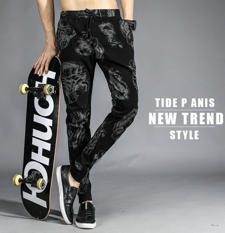 

Fall and Winter Recreational Sports Pants Men's Printed Trousers Elastic Trousers Slim Pants 2019 new