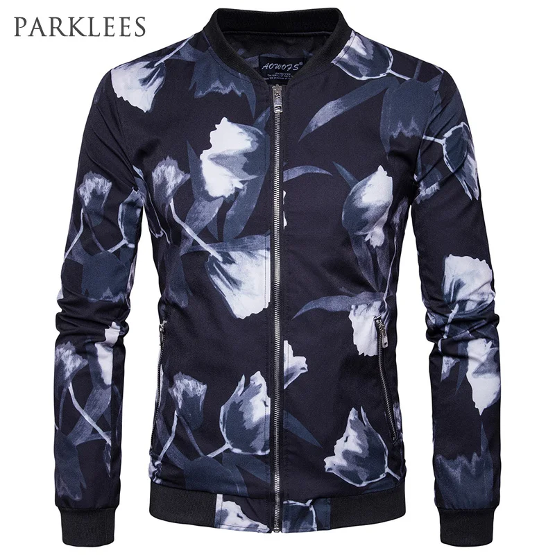 Floral Bomber Jacket Men 2017 Brand New College Baseball Jackets and Coats Casual Slim Fit Mens