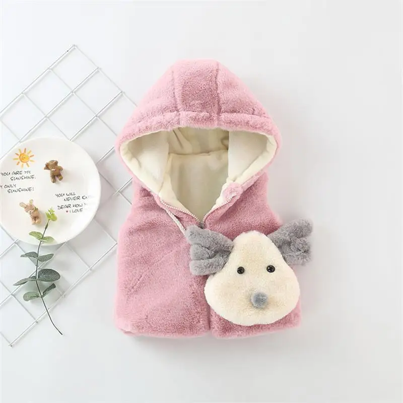 Girls Faux Fur Vests With Bag Thicken Cute Baby Clothing Outerwear Waistcoats Kids Sleeveless Vest Baby Girl Winter Clothes 0-4T