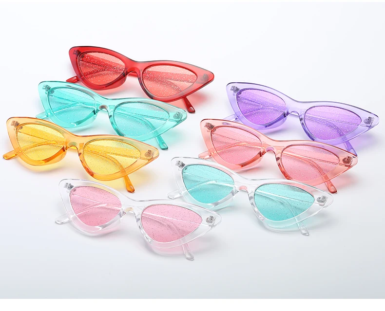 Брендовые женские солнцезащитные очки "кошачий глаз", новая мода, треугольная оправа небольшого размера, красные, черные, розовые, яркие цвета, солнцезащитные очки UV400