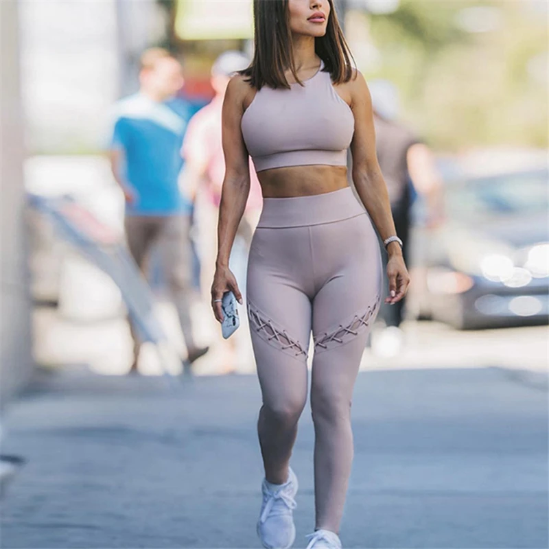 Women Tight Gym Slim Running Sports Bra +Pants Set High Waist Yoga Set