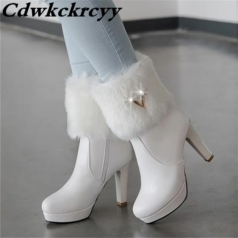 

Promotion winter New pattern High-heeled Round head Middle barrel boots fashion Maomo Side zipper High-heeled Women Boots 34-43