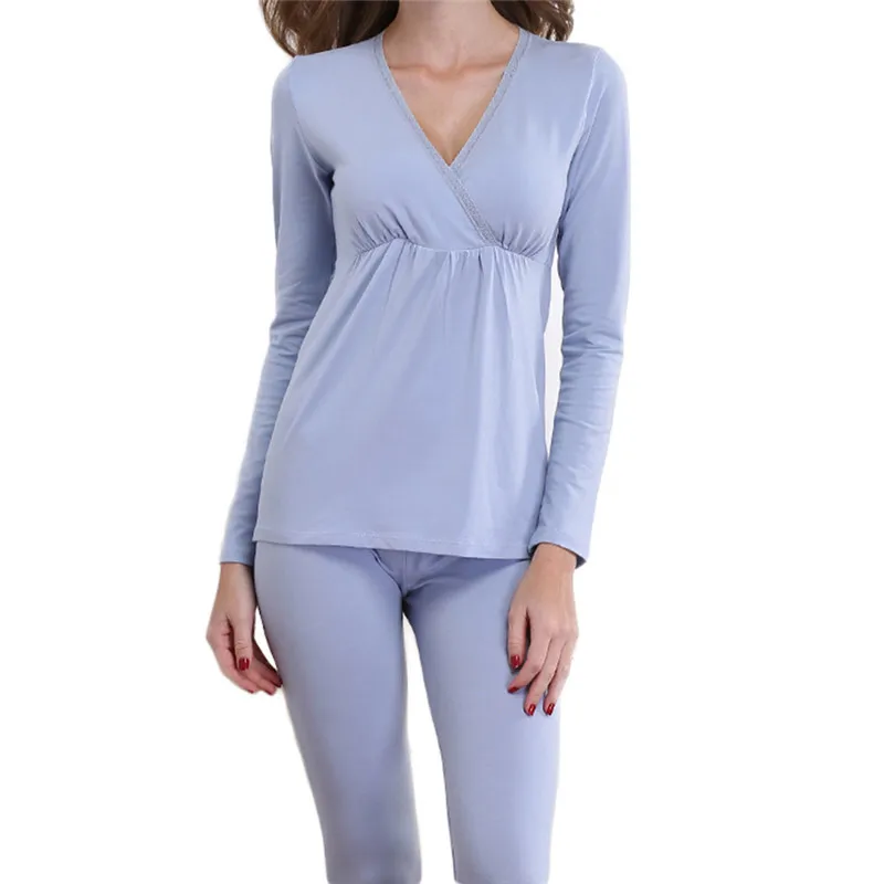 Пижама для беременных Набор для кормления одежда для сна Беременность Пижамный костюм послеродовой уход, одежда для сна в Весна-осень-зима - Цвет: Синий