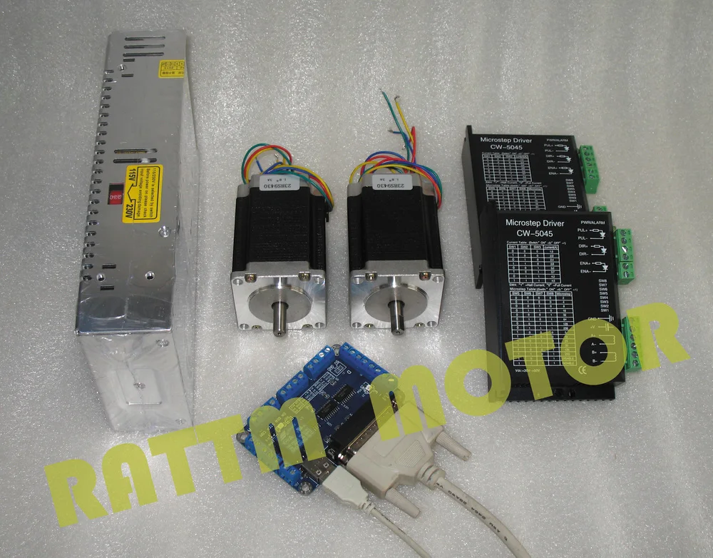 

2 axis CNC controller kit 2 NEMA23 308 oz-in stepper motor&driver with 256 microstep and 4.5A current