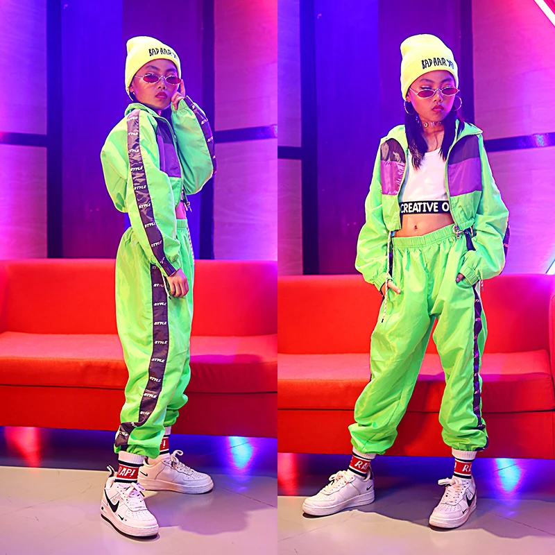 Children'S Hip Hop Dance Wear Girls Jazz Modern Dancing Costumes Fluorescence Clothing Suits Kids Stage Costumes Outfits DQS2135