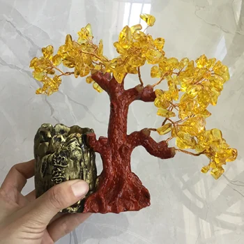 

Natural Crystal quartz gravel Money Tree Bonsai for Office Decoration pen container