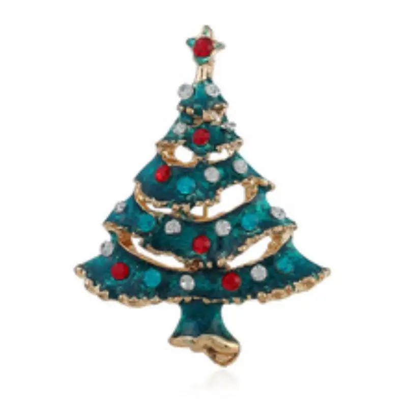 Christmas Tree Gold-C Brooch Rhinestone Brooches For Female Pins Lapel Pin