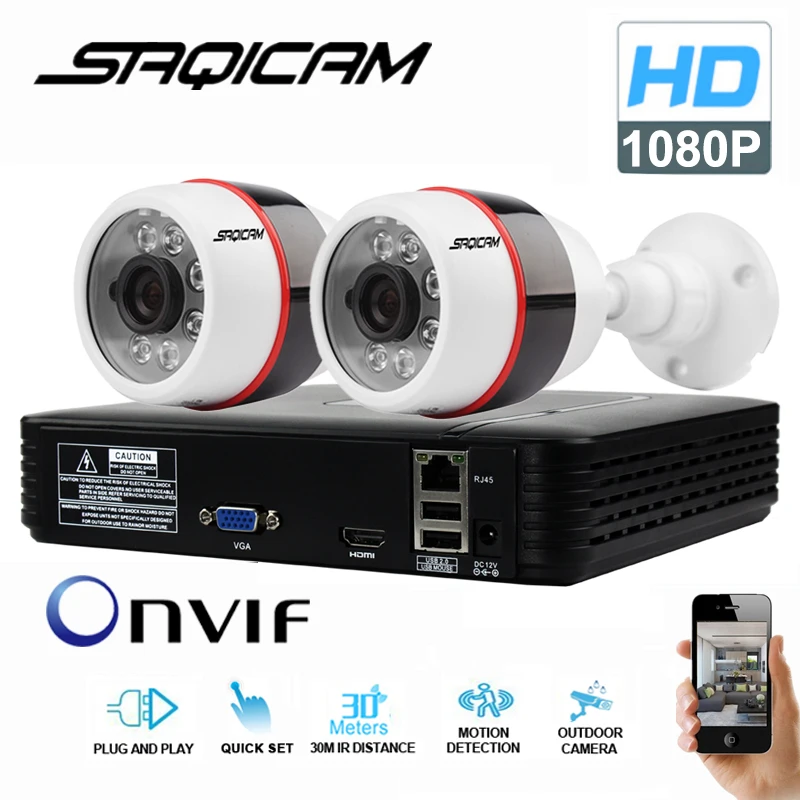 Saqicam 1080P IP CCTV камера система безопасности 4CH NVR 2 шт. 2MP Пуля для наружного