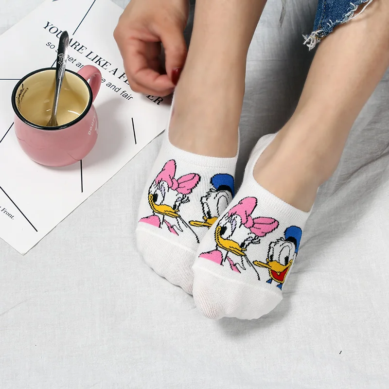 Забавные милые женские носки с аниме; сезон весна-лето; дышащие удобные короткие носки Kawaii; Модные женские Носки с рисунком утка, мышь