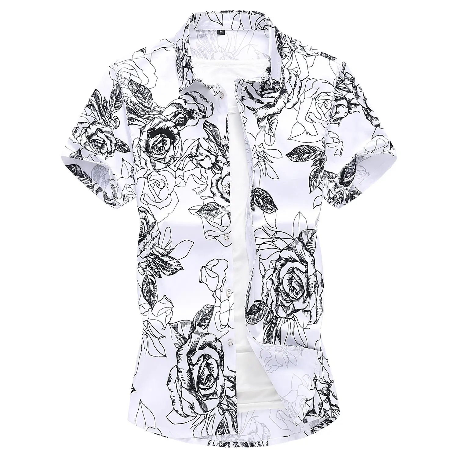 

Plus size M-7XL Summer Social Shirt Men Flower Mens Shirts Roses Print Cotton Blouse Men's clothing Summer Fashion Rosy
