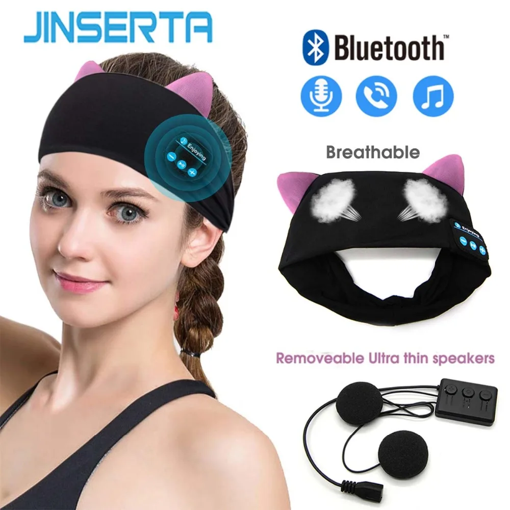 JINSERTA Cat Bluetooth наушники мягкая маска для сна с Bluetooth спортивная повязка для головы музыкальный плеер Поддержка громкой связи лучший подарок на день рождения