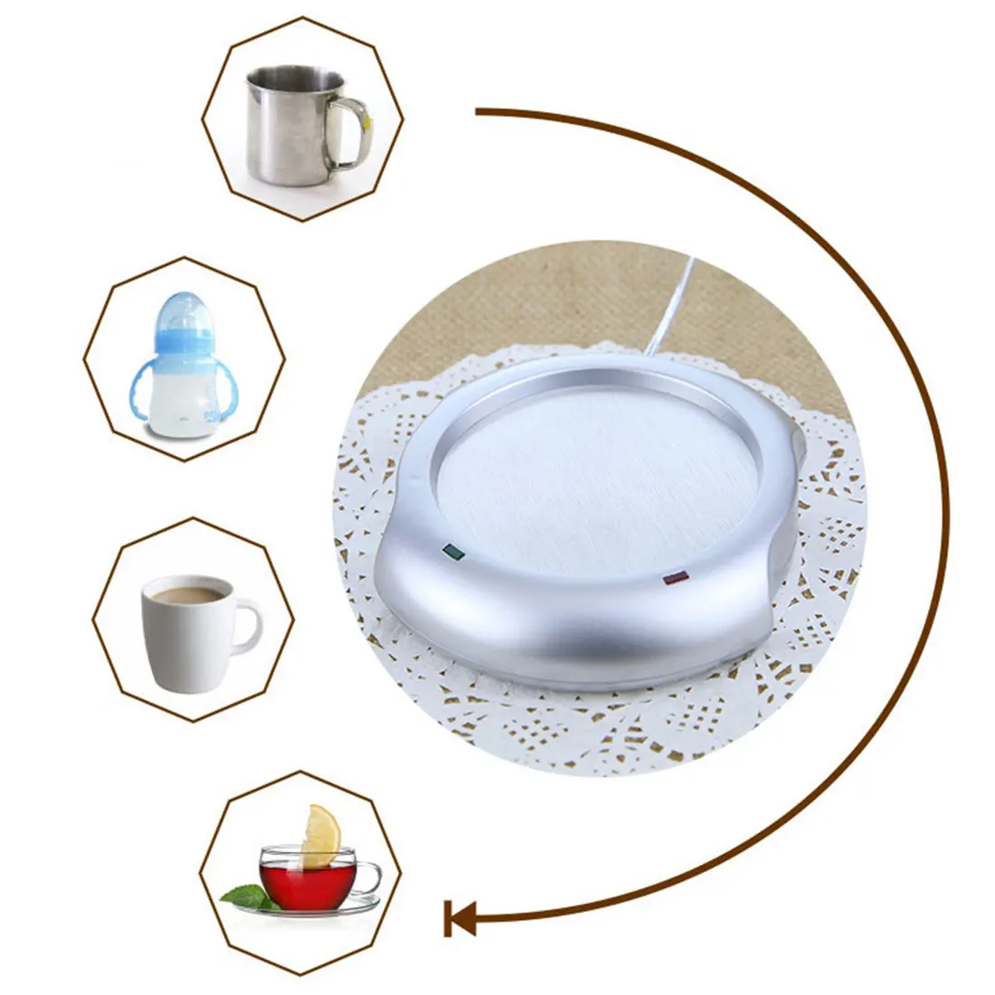 

Creative Portable USB Electric Cup Tea Coffee Beverage Mug Warmer Heater Pad with 4 Port USB Hub With ON/OFF Switch Heating Mat