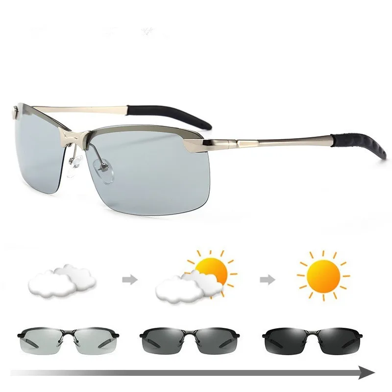 Вождения фотохромные солнцезащитные очки для мужчин HD поляризованные Хамелеон обесцвечивание солнцезащитные очки высокое качество Oculos de sol Masculino - Цвет линз: Серебристый