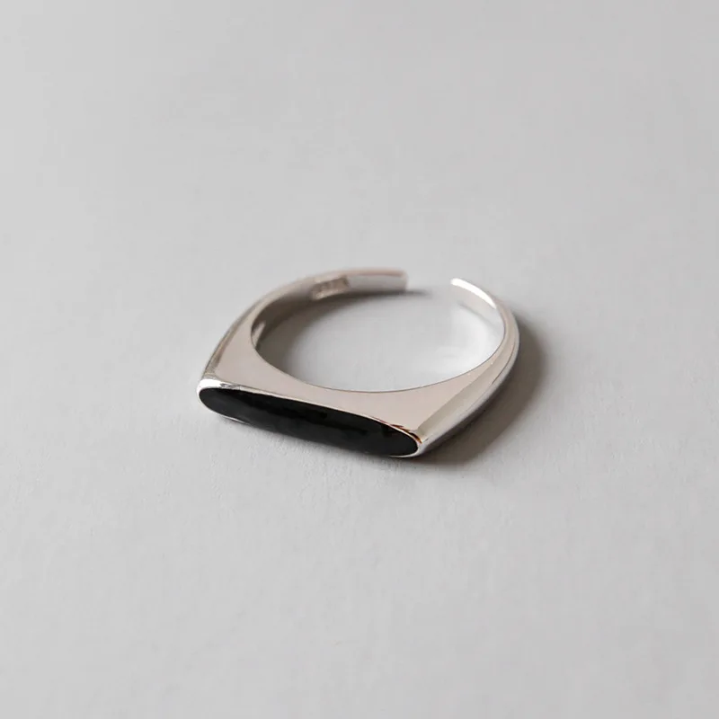 

HFYK 2019 Unique Black Glaze Rings For Women 925 Sterling Silver Rings Adjustable Ring anillos de plata 925 de ley bague anelli